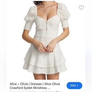 Alice + Olivia White Eyelet Puff-Sleeve Minidress